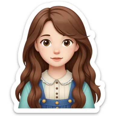 Girl with long brown hair cutely with 🥹 cottage core sticker