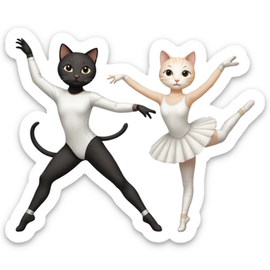 A white female cat doing ballet and a black male cat doing fencing sticker
