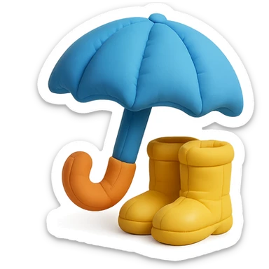 umbrella and rain boots, soft plush look, bright colors, cushion style sticker