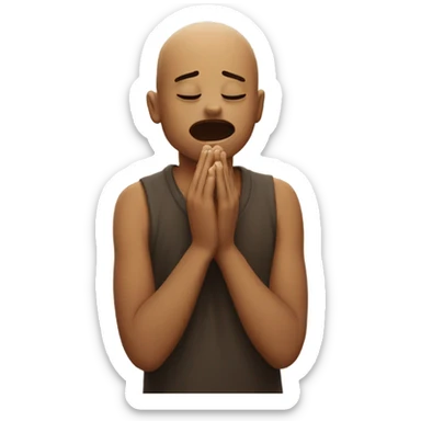 Emoji crying with hands praying in front of face sticker