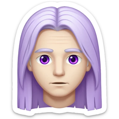 Beyaz uzun ve düz saçları olan,mor göz rengi olan, bembeyaz tenli bir erkek,genç sticker
