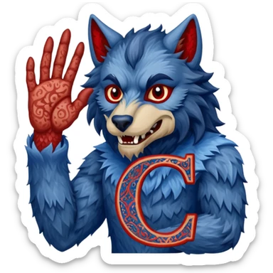a werewolf hand just the hand holding the letter c make the c made out of persian carpet texture sticker