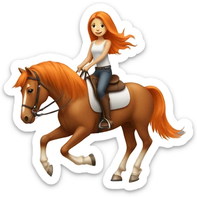 Tan girl with long orange hair riding a horse sticker