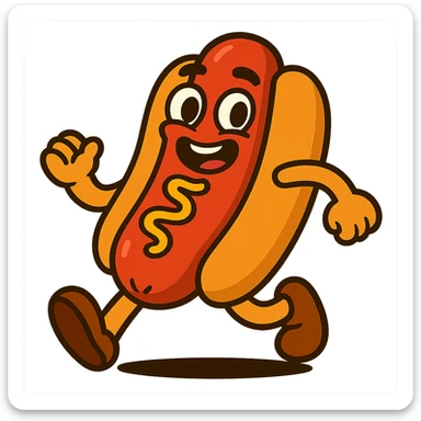 Add cartoon arms and legs to the hotdog and make it look like it is walking, keep the vibrant toon style, no background. sticker