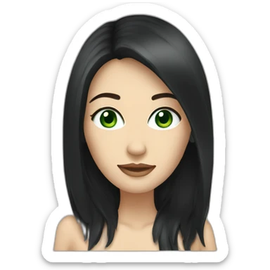 Caucasian woman with long black hair and green eyes sticker