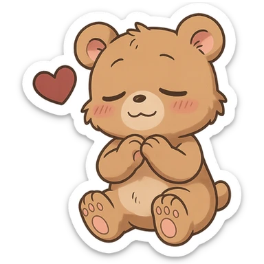 anime style cute bear showing love, with a sweet and sleepy expression sticker