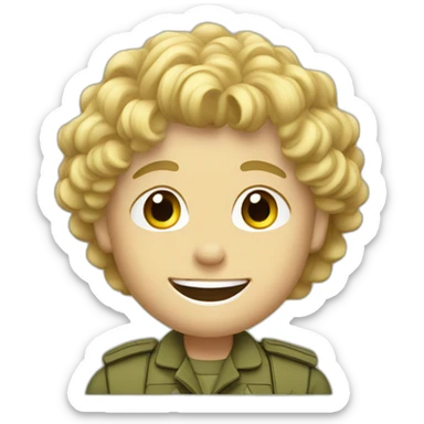 A happy young soldier with a not toolong curly blond hair sticker
