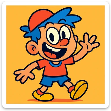 Segmia boy, playful character, vibrant colors, cartoon style sticker