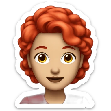 woman politician with ruby hair and red blouse sticker