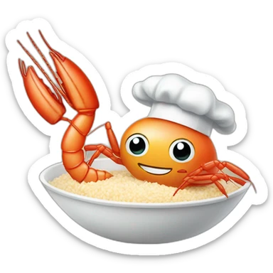 giant shrimp dressed as a chef cooking rice sticker