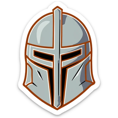 Battle-worn crusader helmet with light rust and historical details sticker