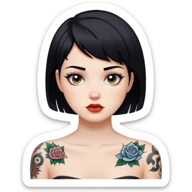 girl with tattoo and black short hair white skin sticker