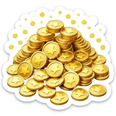 prize pool, pile of gold coins, sparkling, festive sticker