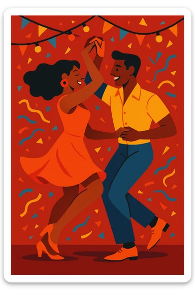 a couple dancing salsa, vibrant colors, energetic movement, festive atmosphere sticker