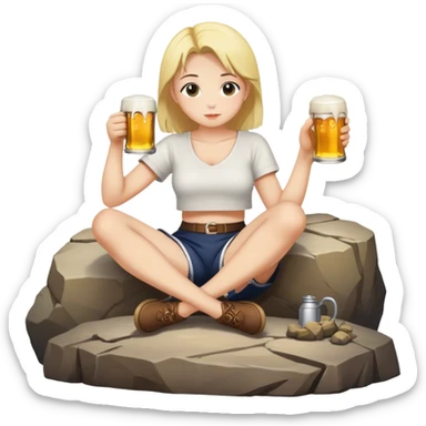 Azov-chan drinking beer while sitting on a big rock sticker
