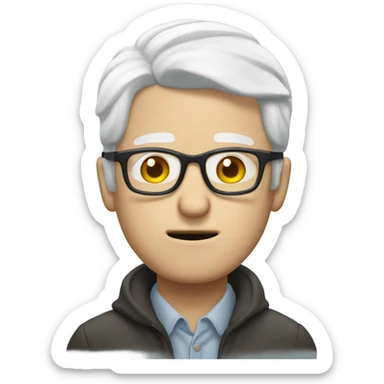 White man with white hair and glasses has been sick for a week with runny nose and headache sticker