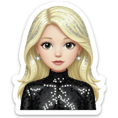 Emily Armstrong from Linkin Park with long platinum blonde hair, black sequin outfit  sticker