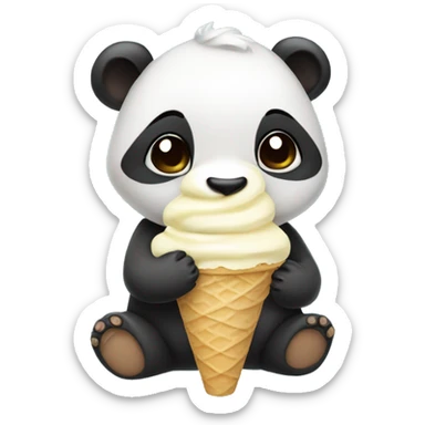 Cute baby panda eating vanilla ice cream on a cone sticker