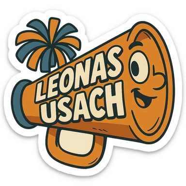Change the text to 'Leonas Usach', maintaining the cartoon style with a transparent background. sticker