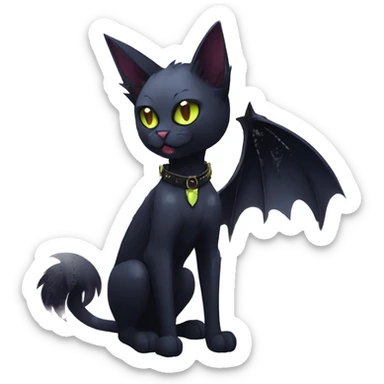  cool edgy beautiful anime-style ethereal dark-punk-themed animal vampiric cat-hybrid Fakemon with fangs and bat-wing-ears with a collar full body sticker