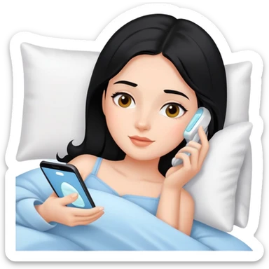Black hair Girl having skincare on, laying In bed using phone  sticker