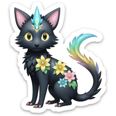 Multicolored sparkly pastel dark iridescent light pale gloomy spooky cute adorable pretty cool elegant realistic floral exotic Trico-Bolthund-Luxray-hybrid, full body sticker