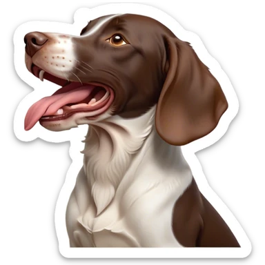 Cinematic Cute Yawning German Pointer Portrait Emoji, Head tilted slightly with a dramatic, wide-open yawn, revealing a sleek liver and white coat with a crisp finish, floppy ears slightly drooping, round brown eyes barely open in drowsy contentment, Simplified yet irresistibly adorable features, highly detailed, glowing with a soft, cozy glow, high shine, relaxed yet expressive, stylized with a touch of whimsy, bright and endearing, soft glowing outline, capturing the essence of a sleepy yet affectionate hunter, so drowsy it feels like it could stretch out of the screen and curl up for a nap! sticker