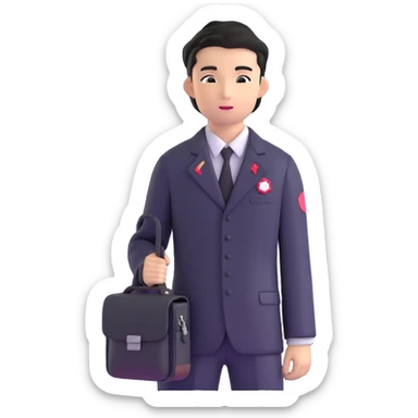 Japanese male high school student in black gakuran uniform with school bag sticker