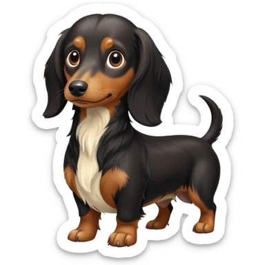 Black and cream long haired dachshund getting haircut sticker