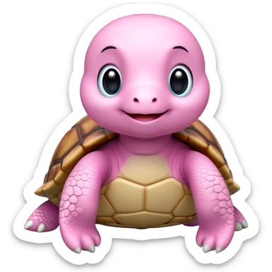 light pink turtle, cute, adorable, looks like a stuffed animal with no details in skin, similar to the 3D emoji version sticker