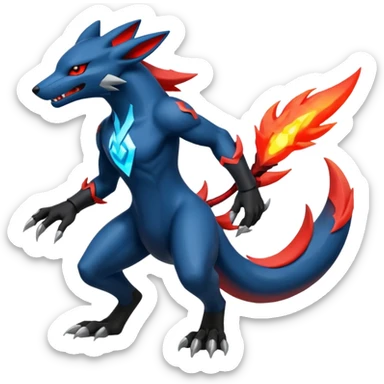 Edgy futuristic Zoroark-Salandit-Lucario-fusion sticker