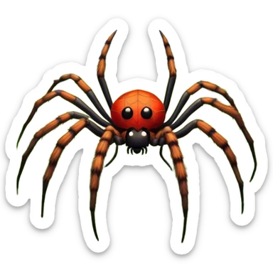 Huge spider sitting on grass with flowers, surrounded by a lush meadow. Detailed eight legs and body, with soft natural lighting enhancing its texture. Calm, serene background with vibrant greenery and a clear sky. Transparent background. sticker