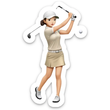 Asian female nice golf swing sticker