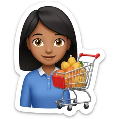 Uma menina morena cabelo liso preto olhos puxados fazendo compra sticker