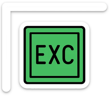 green background with a square box featuring the text 'EXC' engraved or written on it, clear and bold sticker