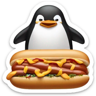 Penguin riding a hotdog sticker