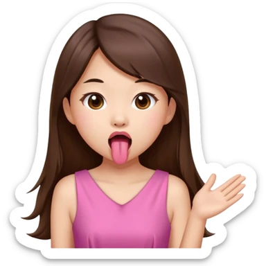 asian girl with long brown hair and fair skin wearing pink dress sticking tongue out sticker