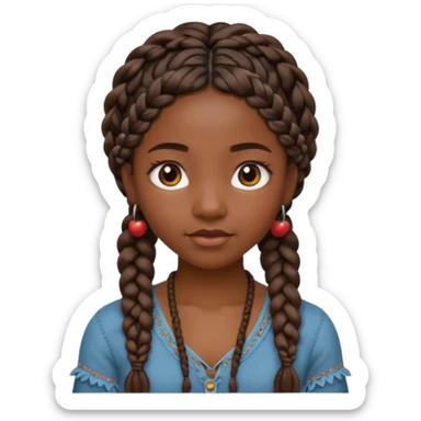 black girl with boho braids, neutral expression, apple emoji style sticker