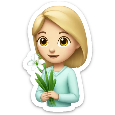 a girl with a snowdrop sticker