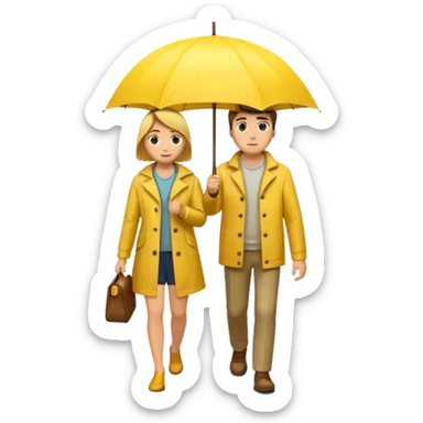 Couple under yellow umbrella, City Rain Scenes sticker
