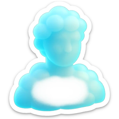 front view shoulder-up person fully made of bright, puffy clouds, face also made of clouds, bright colors, matte glass style sticker