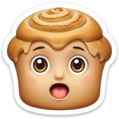 Funny cartoon mini pastry, slightly messy and squished, big round eyes, wide open mouth, playful surprised expression, text above: "ПАСТИЧКА", chibi style, Twitch emoji style, transparent background, colorful

 sticker
