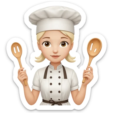 Young female baker - wearing a white chef's hat and holding a cream piping bag sticker