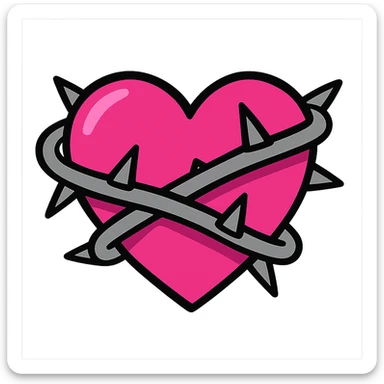 vibrant toon style pink heart with metal thorns sticker