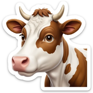 cinematic-noble-brown-and-white-cow-portrait-emoji,-poised-and-regal,-with-a-large,-sturdy-build-and-a-beautifully-patterned-hide-of-rich-brown-accented-by-crisp-white-patches,-deep-set-soulful-brown-eyes,-simplified-yet-sharp-and-sophisticated sticker