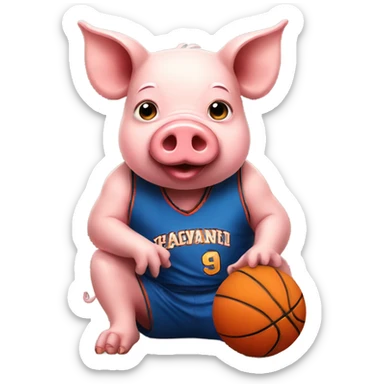 Pig with basketball  sticker