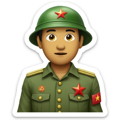 North Vietnamese soldier wearing a Pith helmet and a green uniform and a red star with a golden circle badge on his helmet  sticker