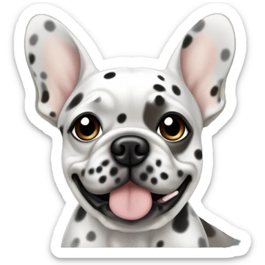 Light gray Merle Frenchie with black spots with a blonde haired blue eyed woman sticker
