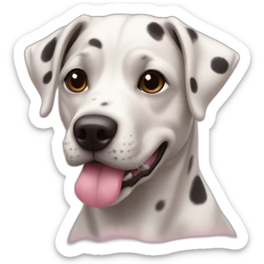 Dog pit mix black face with white spot on snout pink tongue spotted nose perky ears sticker