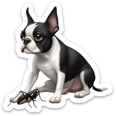 Boston terrier with a cricket  sticker